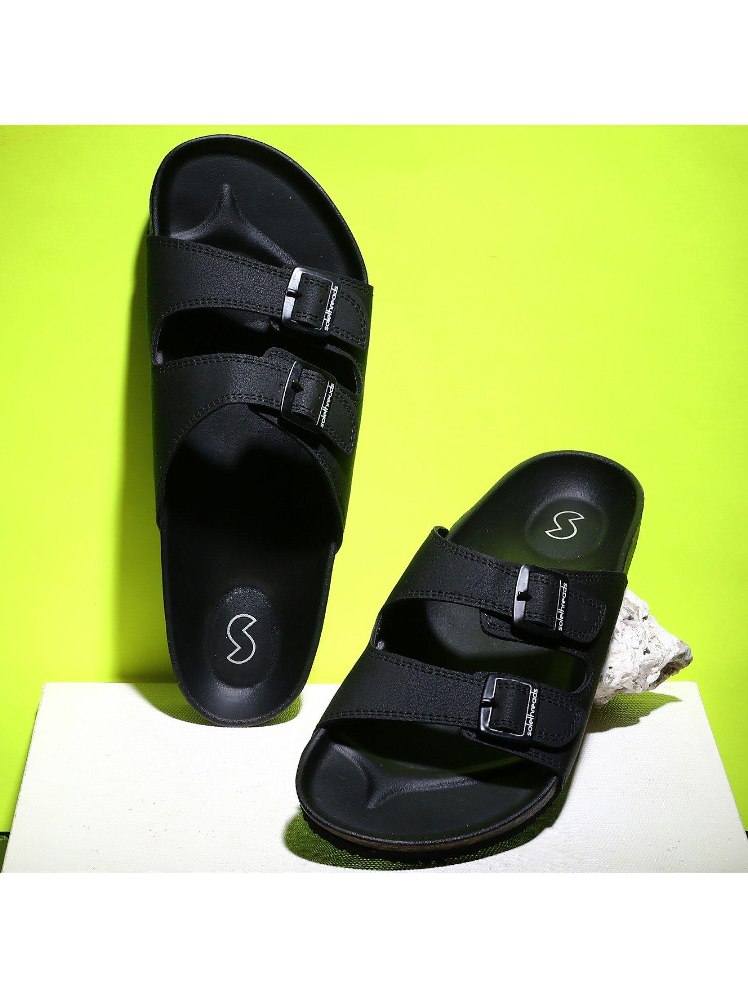 hermes black solid men sliders