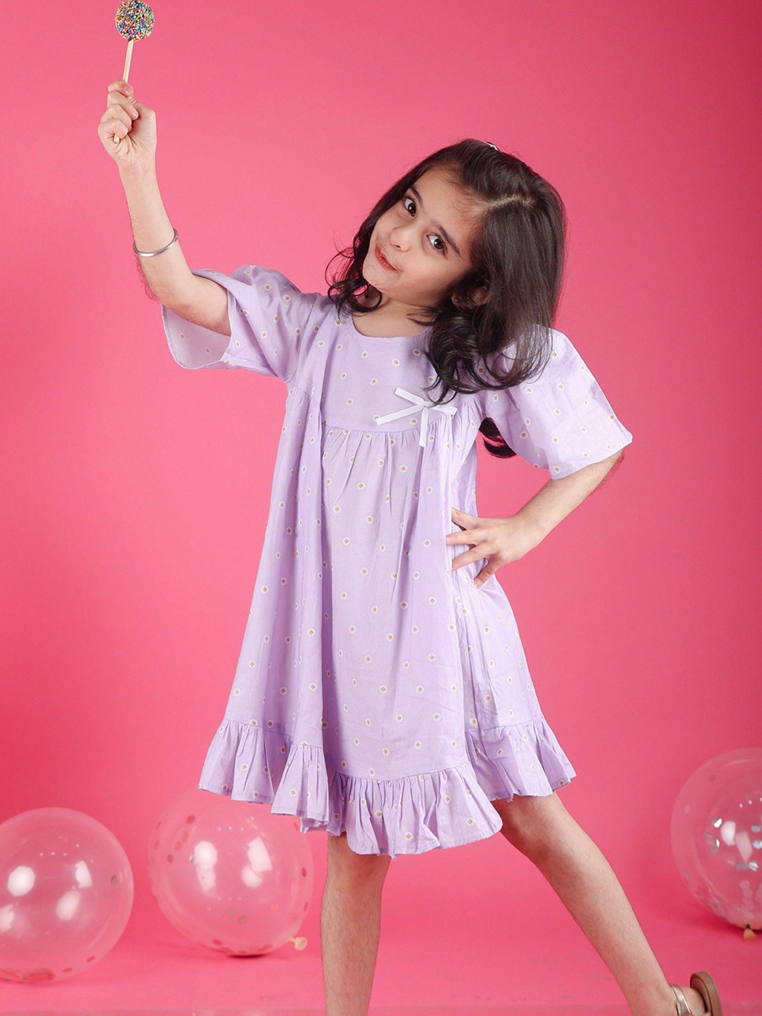 hermione dress in daisy print with a cute ribbon bow purple