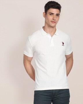 herringbone-knit slim fit polo t-shirt