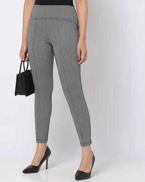 herringbone pattern slim fit pants