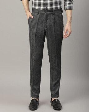 herringbone pleated slim fit pants