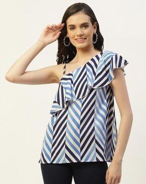 herringbone print top with ruffles