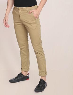 herringbone textured casual trousers