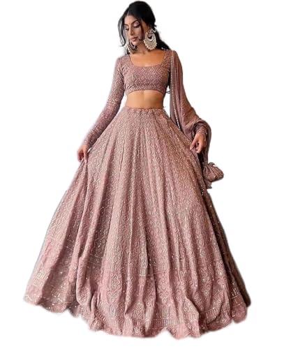 hetrang women's embroidered georgette lehenga choli for women i designer i new i bridal i navratri i bollywood i letest i stylish i ready to wear i lehenga for women (peach) (peach)