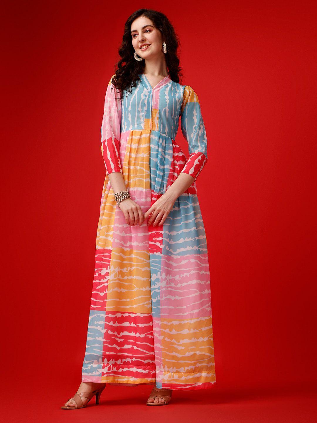 hetvi creation colourblocked v-neck georgette maxi dress