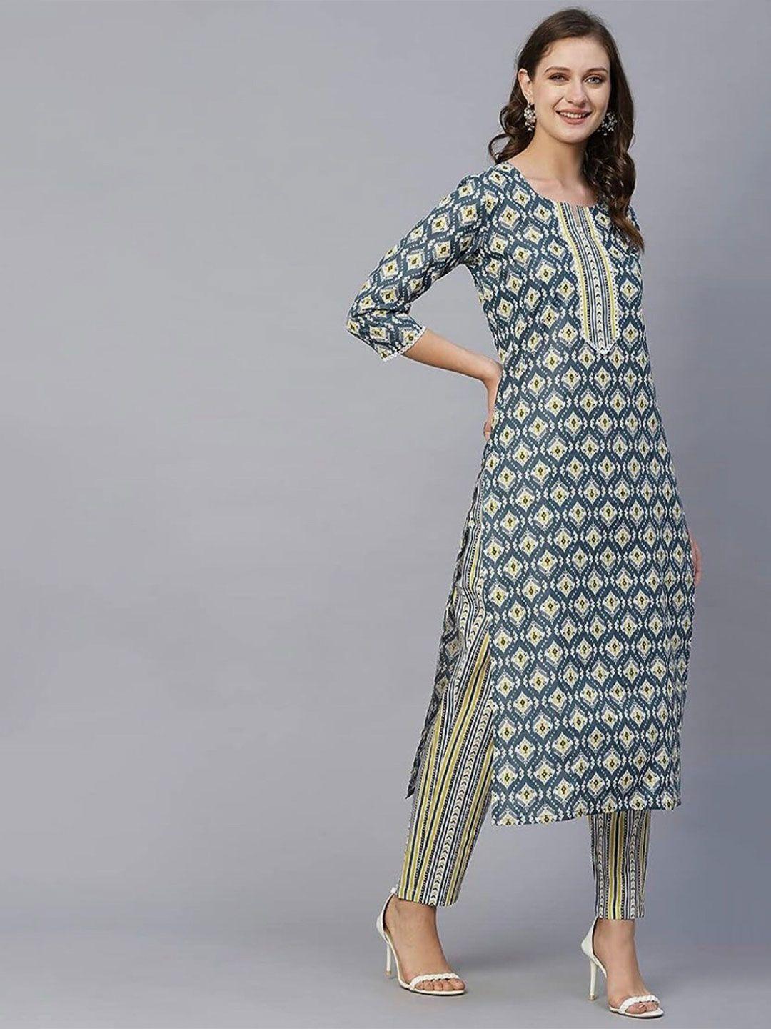 hetvi creation ethnic motifs printed kurta with trouser