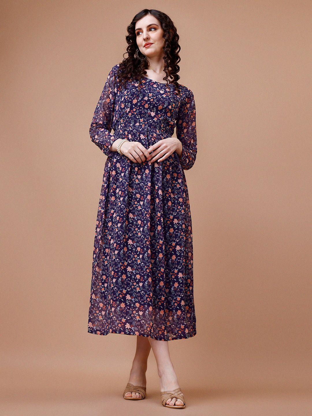 hetvi creation floral printed a-line midi dress