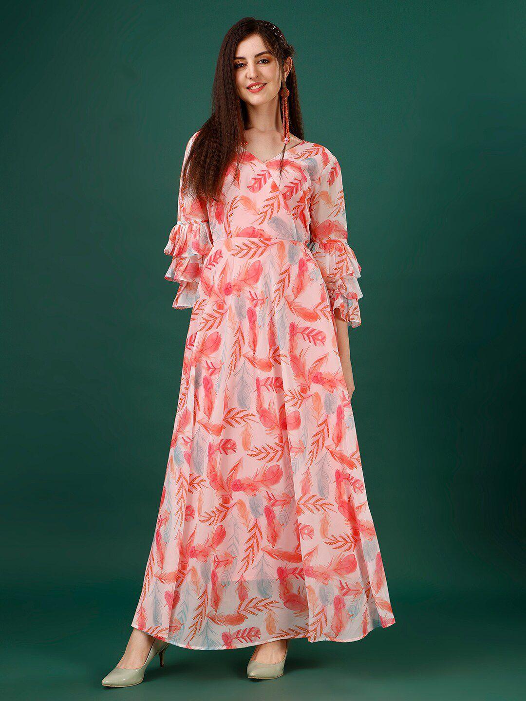 hetvi creation floral printed bell sleeve georgette maxi dress