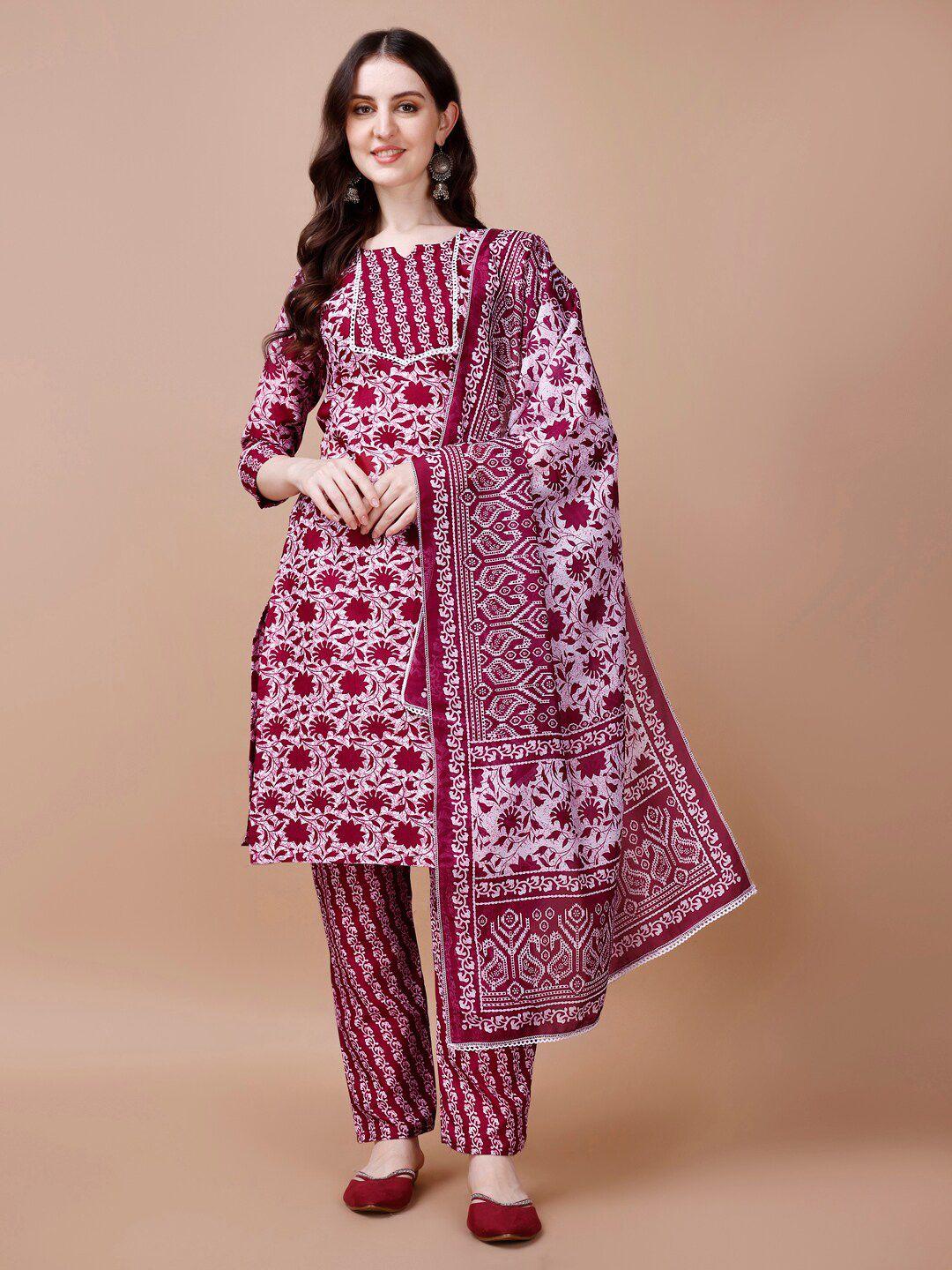 hetvi creation floral printed regular kurta with trousers & dupatta