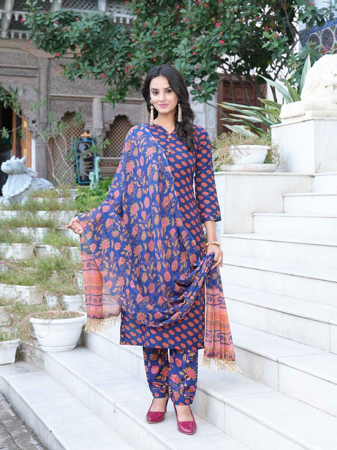 hetvi creation floral printed regular kurta with trousers & dupatta