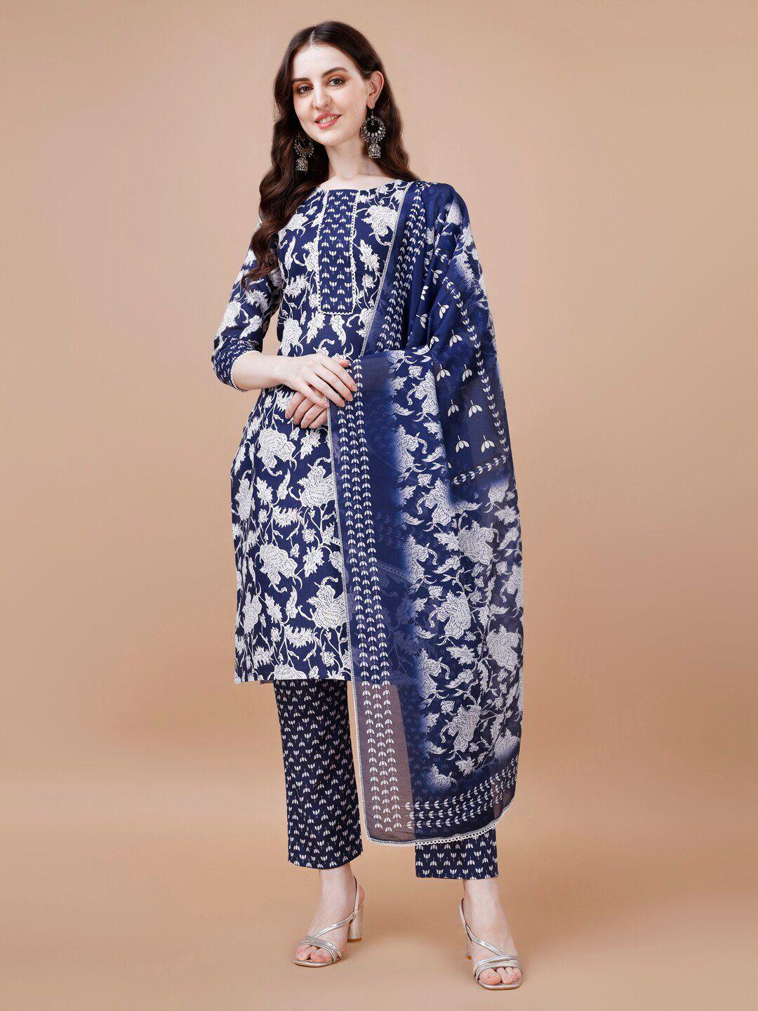 hetvi creation floral printed regular kurta with trousers & dupatta