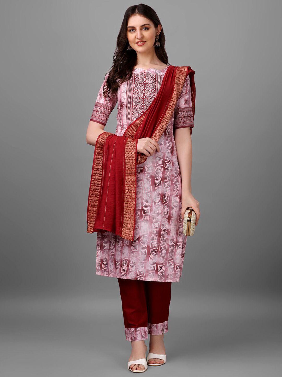 hetvi creation printed regular kurta with trousers & dupatta