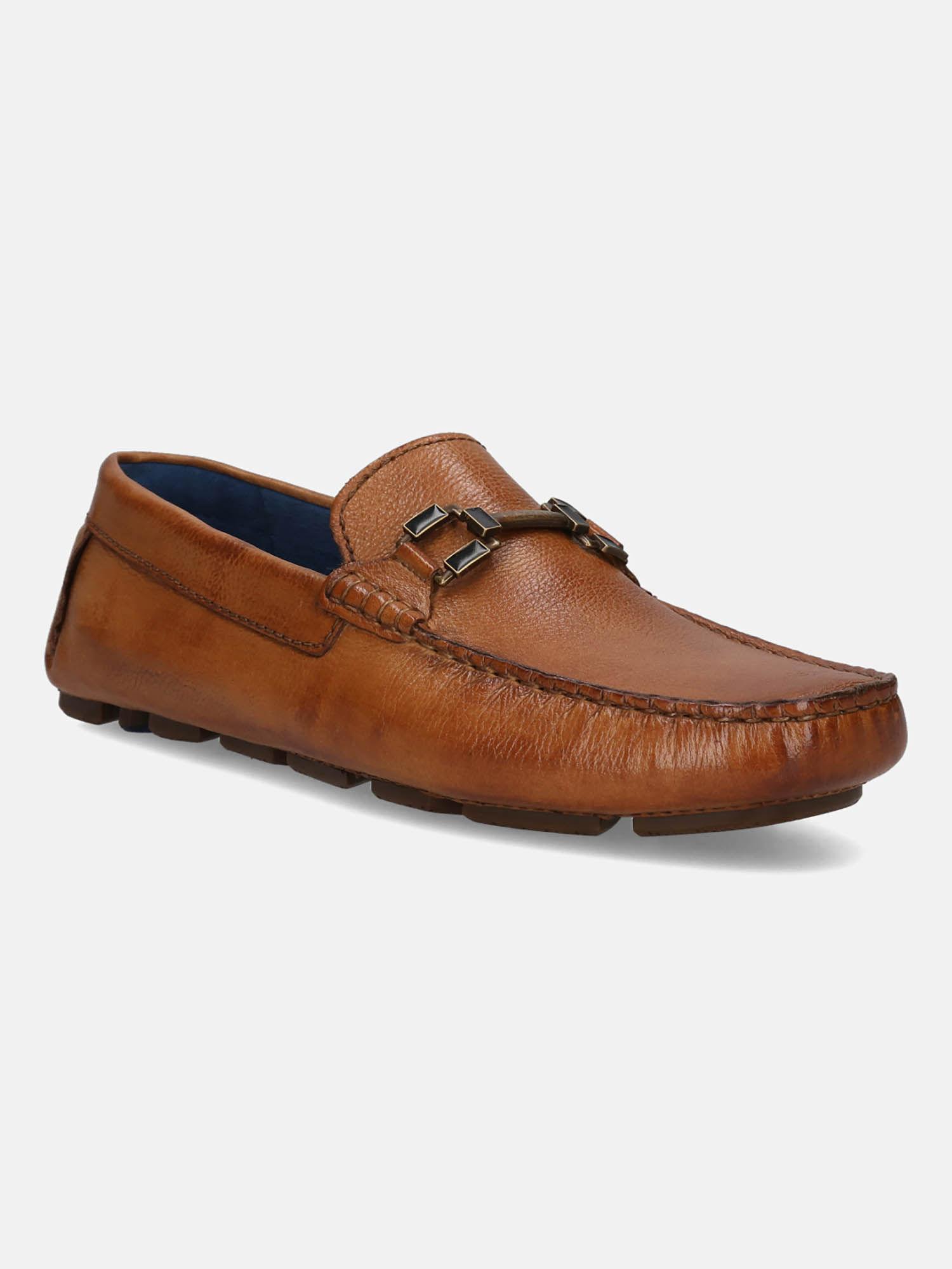 hexa men cognac leather casual loafers slip-on