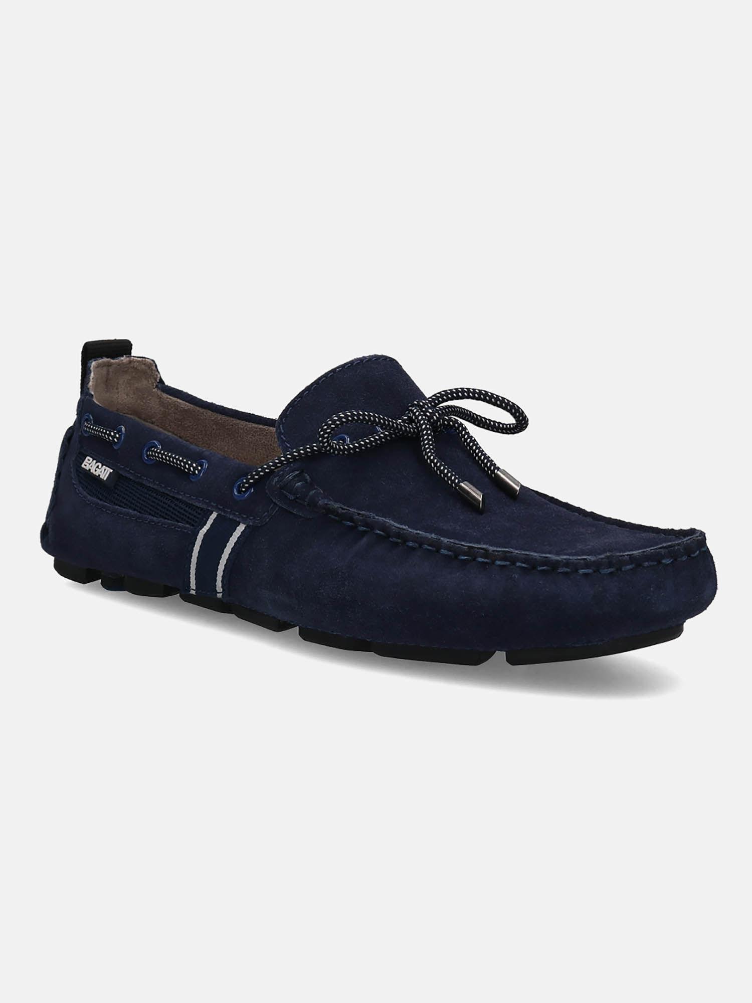 hexa men dark blue suede casual loafers lace-upss