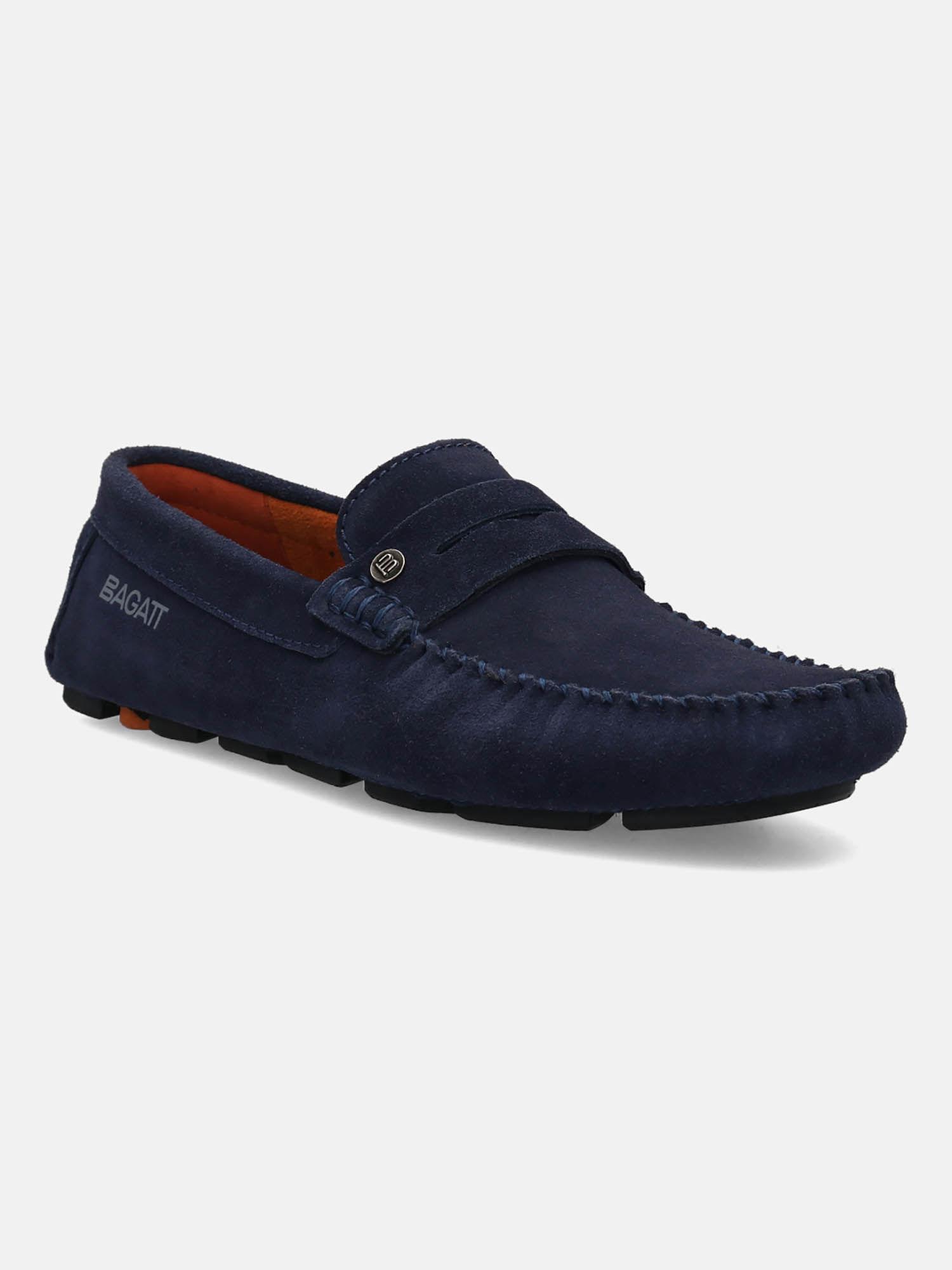 hexa men dark blue suede casual loafers slip-on