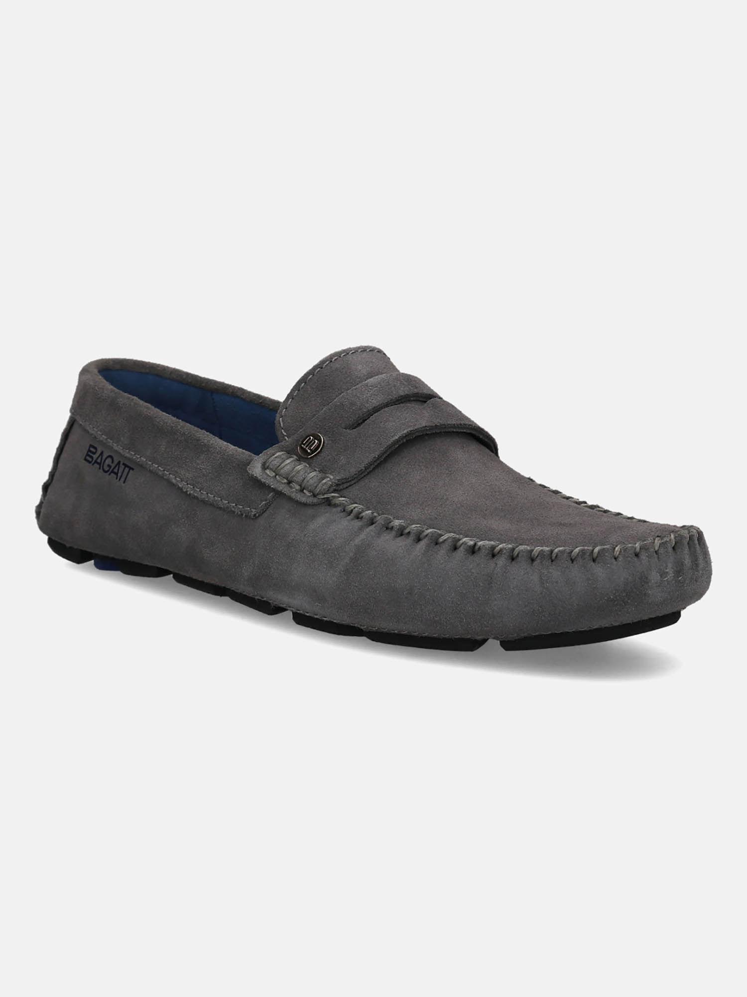 hexa men grey suede casual loafers slip-on