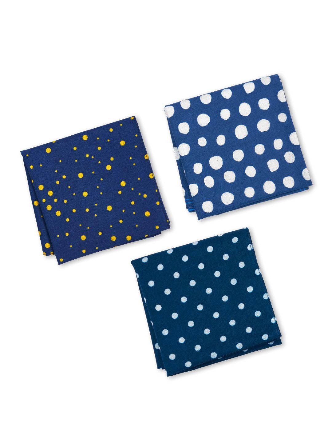 hexafun men pack of 3 blue printed organic premium pure cotton handkerchief