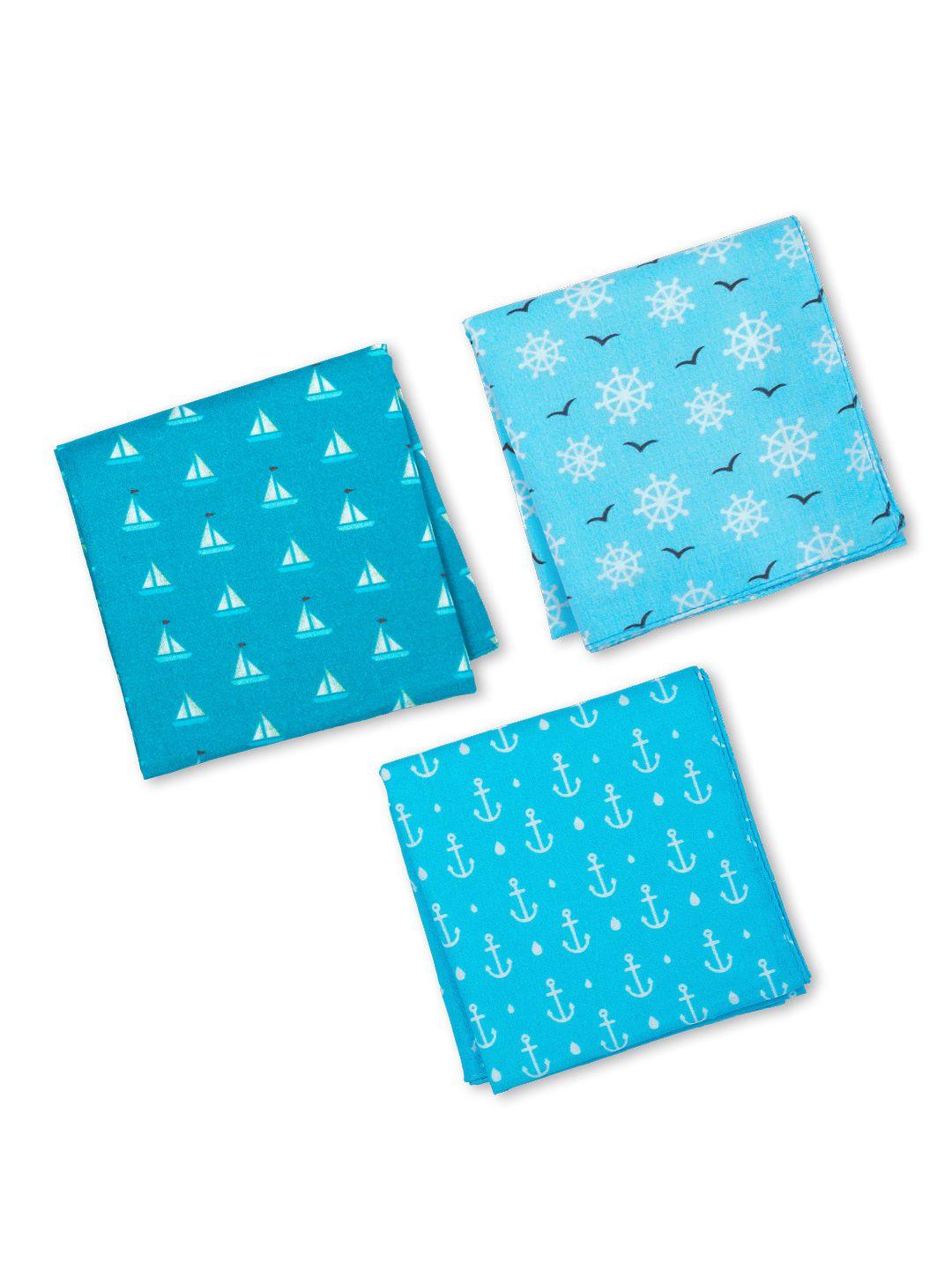hexafun men pack of 3 blue printed pure organic cotton handkerchiefs