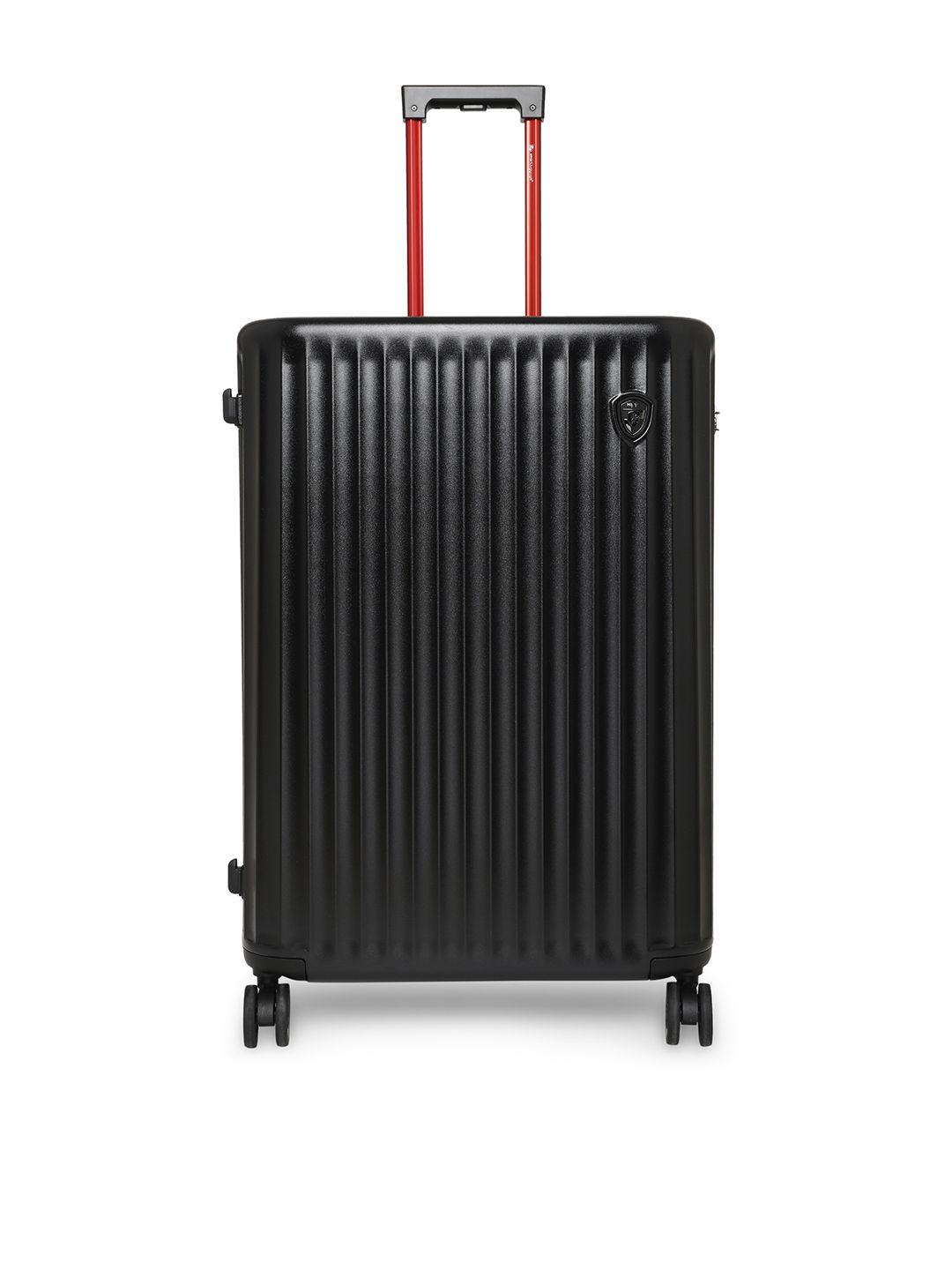 heys black striped hard-sided large trolley suitcase