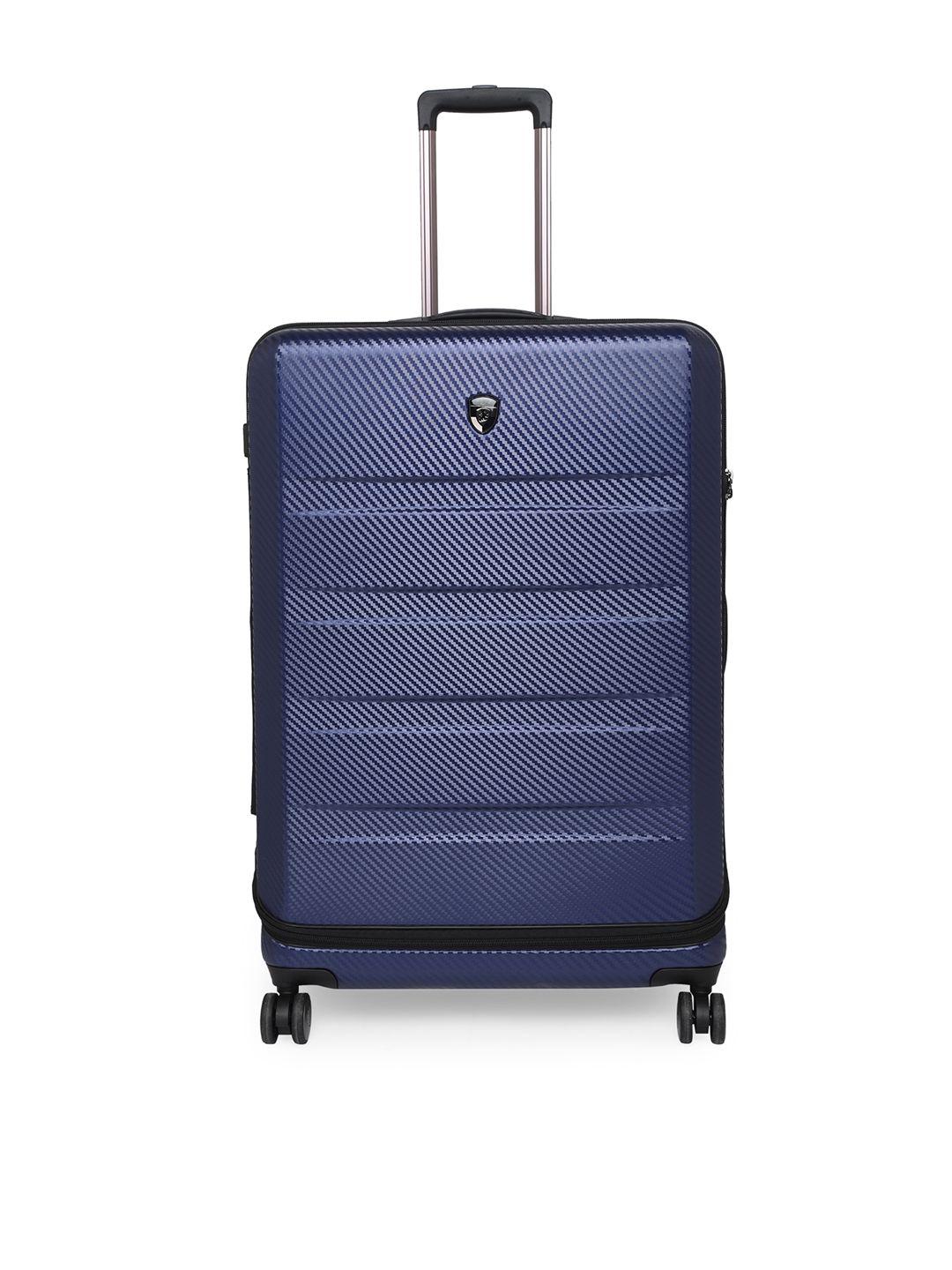 heys navy blue textured hard-sided large trolley suitcase