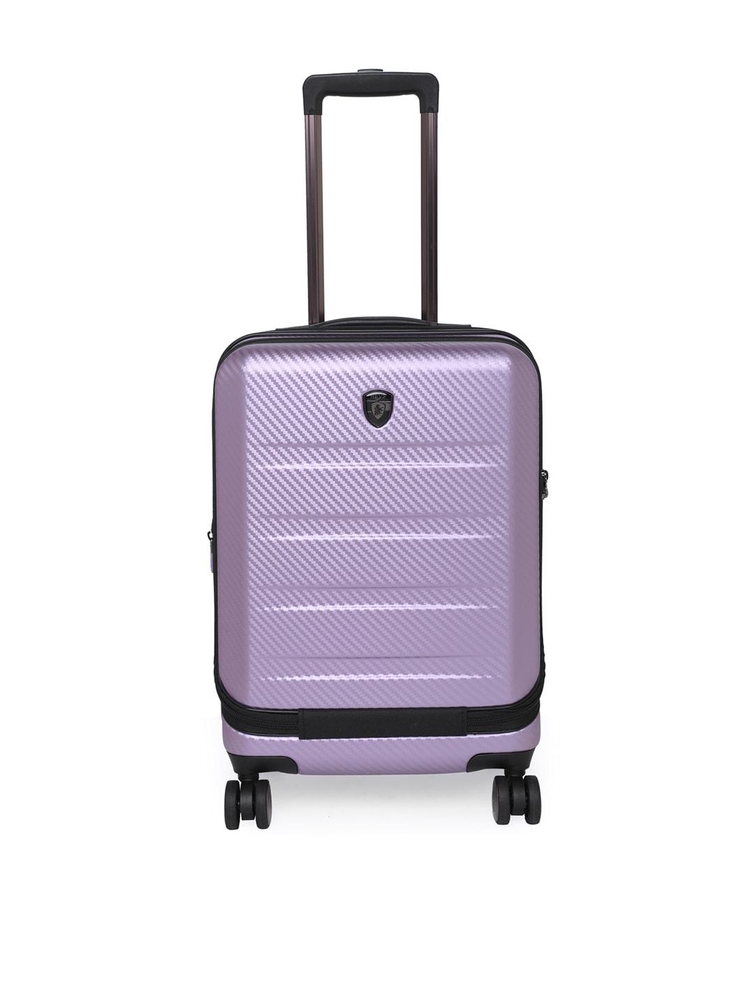 heys purple-coloured textured hard cabin size 4-wheeled suitcase trolley