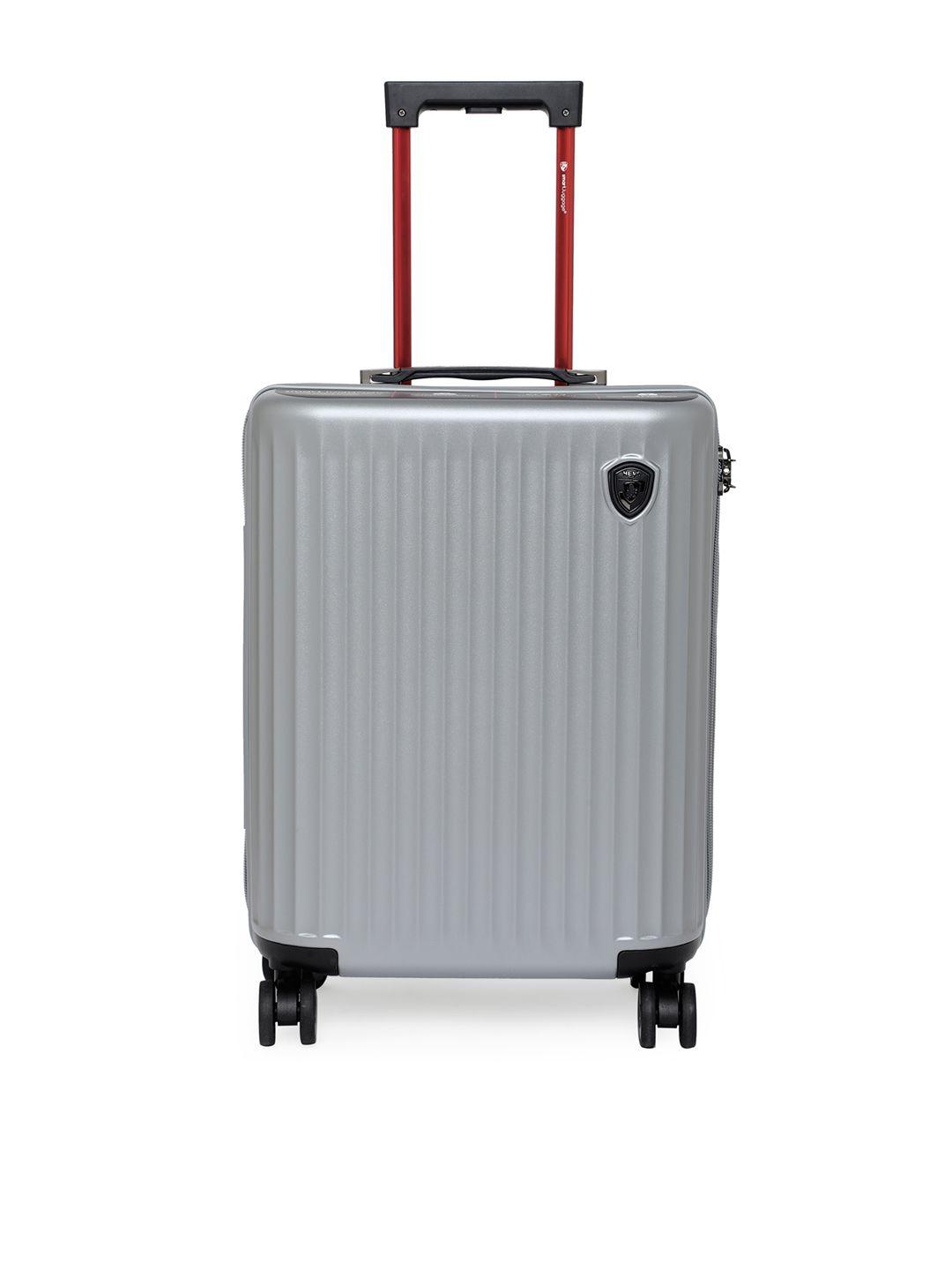 heys silver toned solid hard-sided cabin trolley suitcase with bluetooth tsa lock