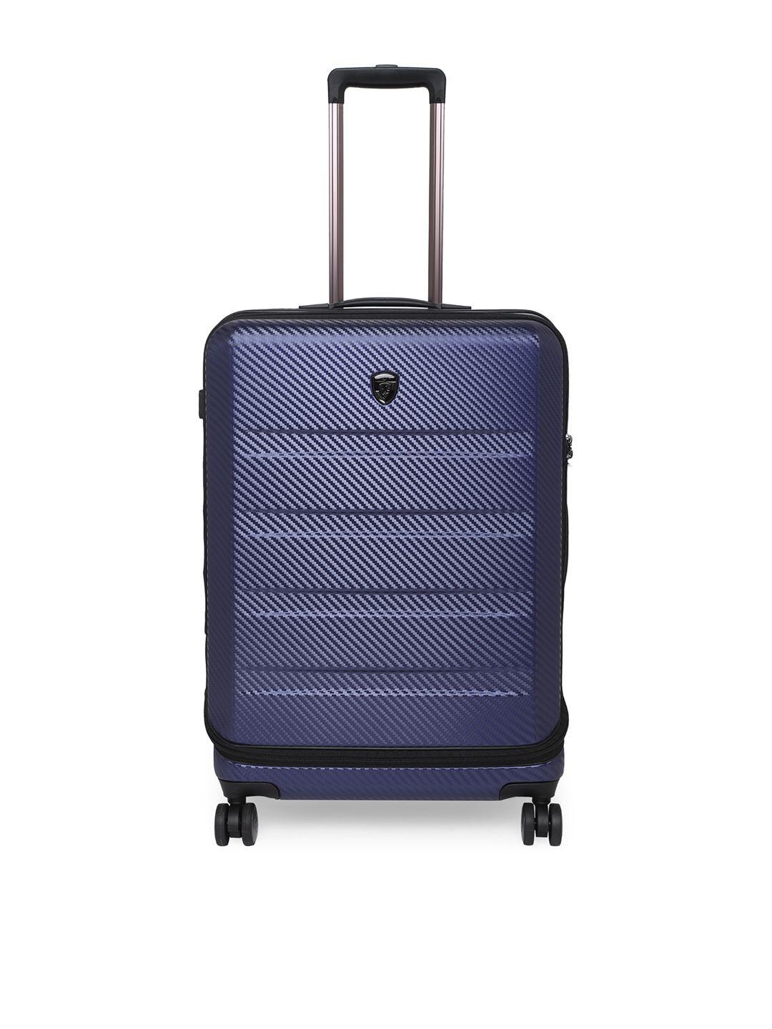 heys navy blue textured hard-sided medium trolley suitcase