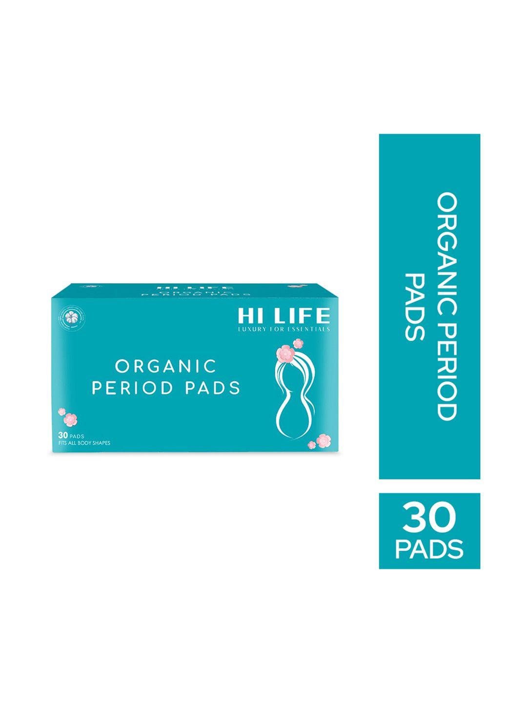 hi life rash free 100% organic cotton period pads - gots certified & fda approved-30 pads