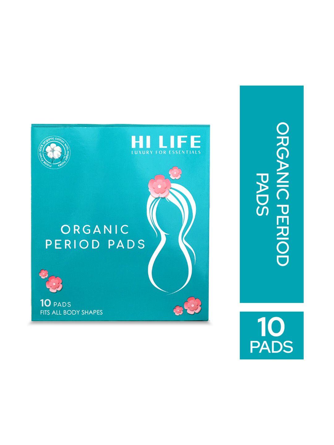 hi life rash free 100% organic cotton period pads - gots certified & fda approved-10 pads