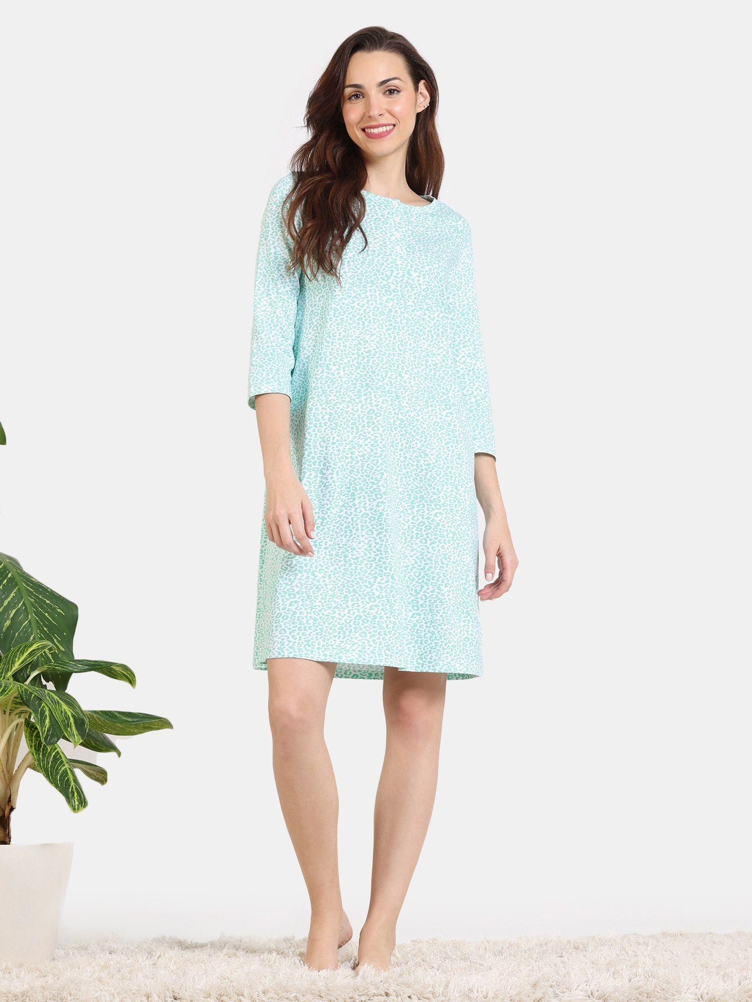 hide n seek knit cotton knee length nightdress - ice green