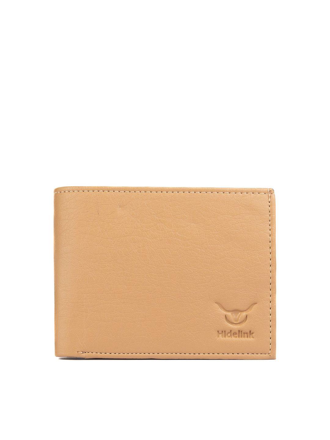 hidelink men beige textured two fold wallet