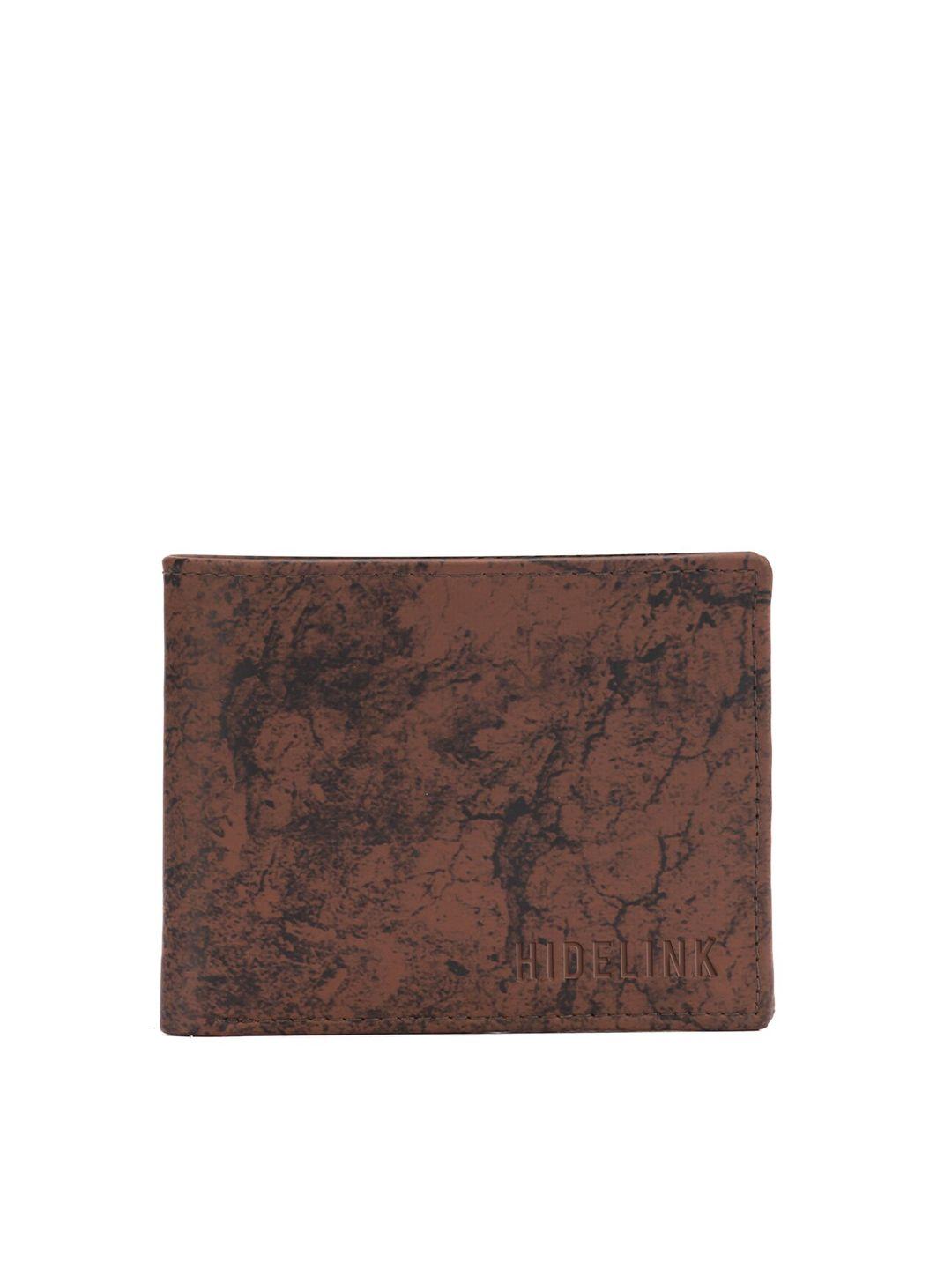 hidelink men brown & black abstract printed pu two fold wallet