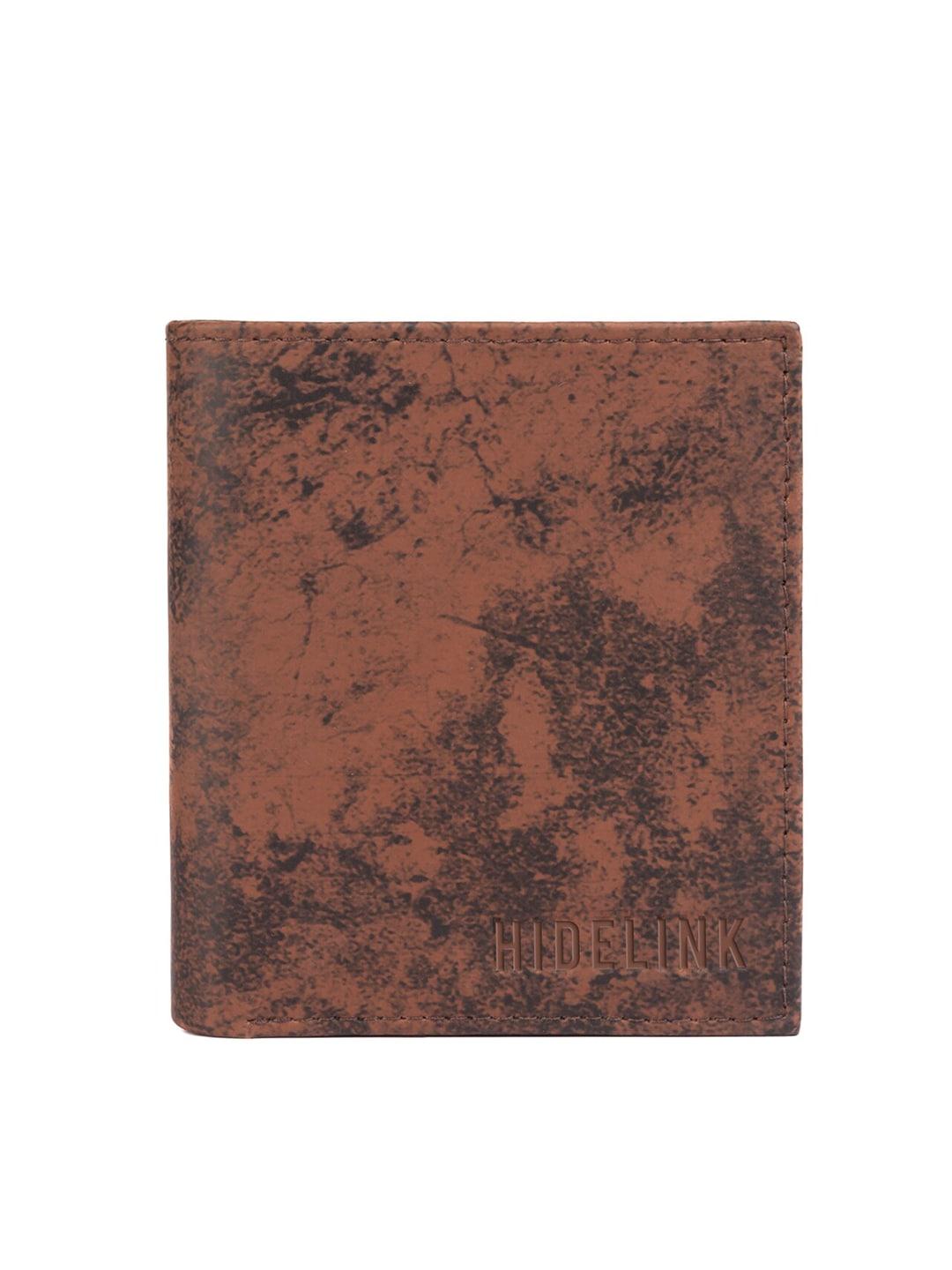 hidelink men brown & black printed two fold wallet