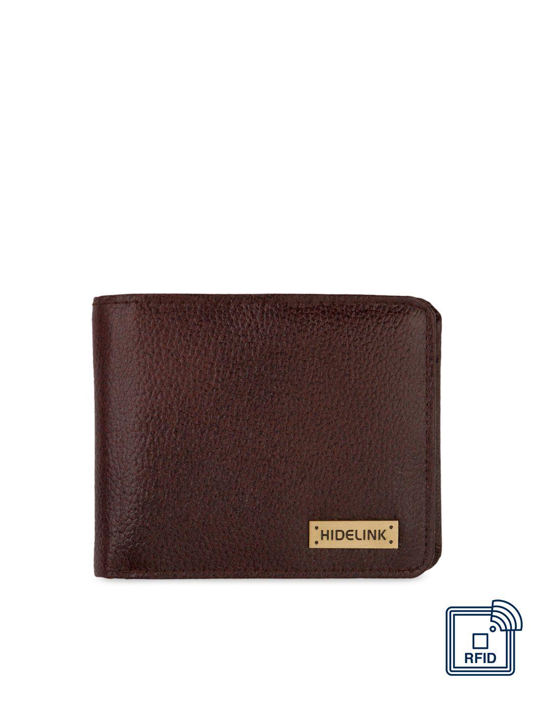 hidelink men brown textured two fold leather wallet