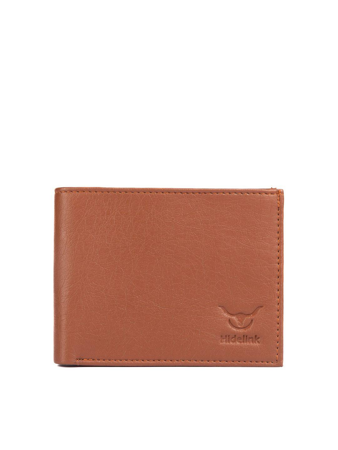 hidelink men brown textured two fold wallet