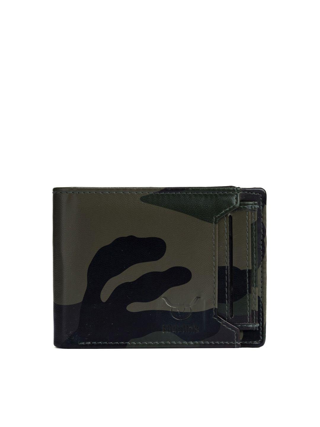 hidelink men green & black abstract pu two fold wallet