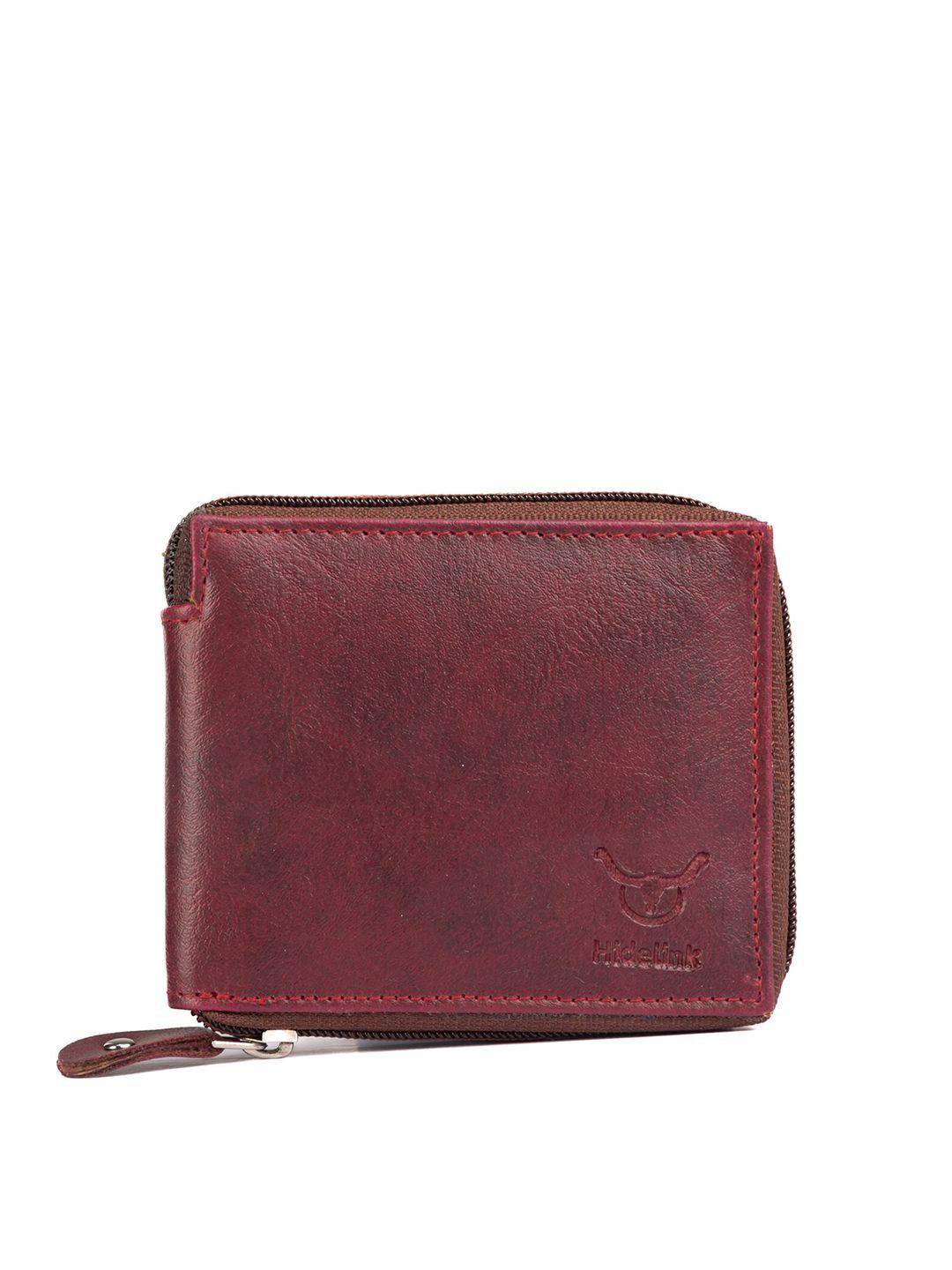 hidelink men maroon printed zip around two fold wallet