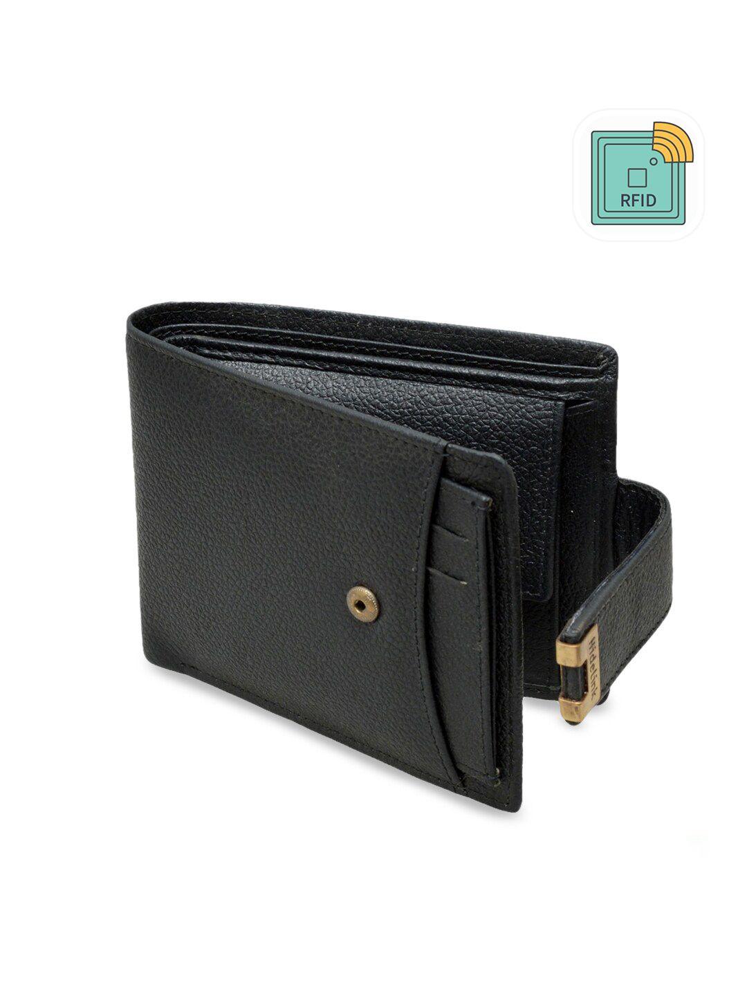 hidelink men black solid two fold leather wallet