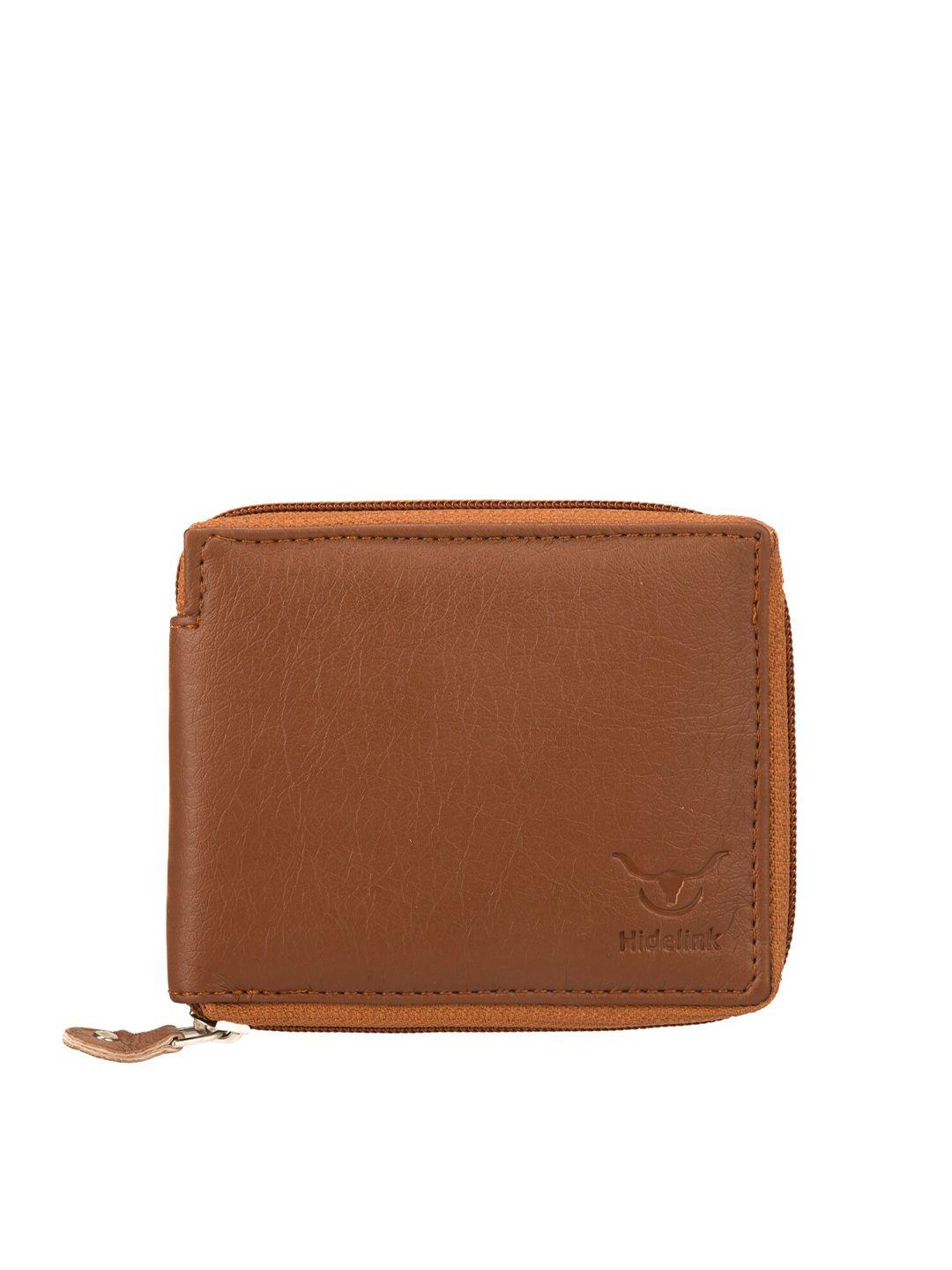 hidelink men brown pu zip around wallet