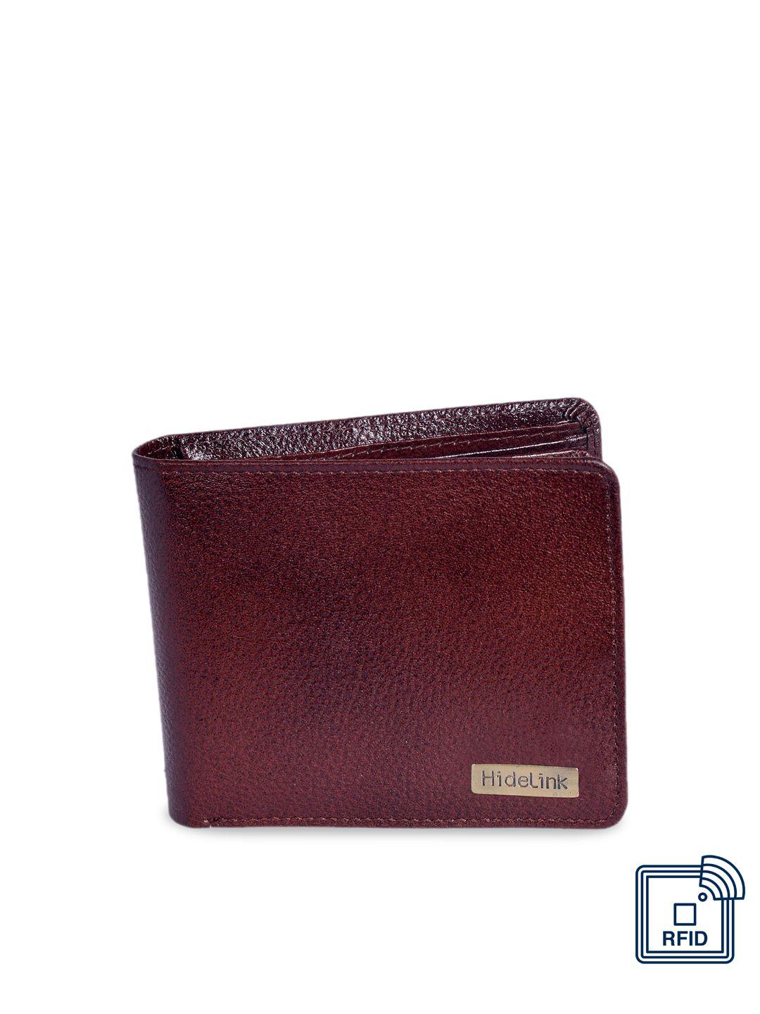 hidelink men maroon solid rfid protected genuine leather two fold wallet