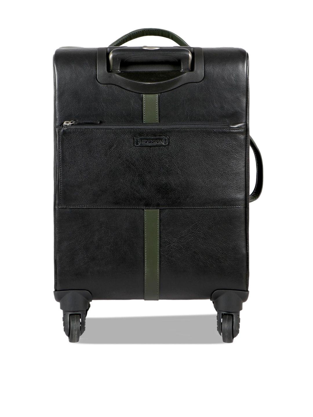 hidesign black solid medium leather trolley suitcase