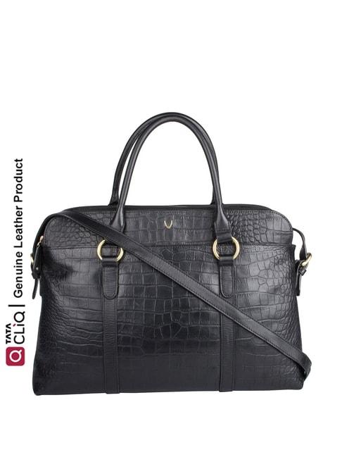 hidesign black textured medium laptop handbag