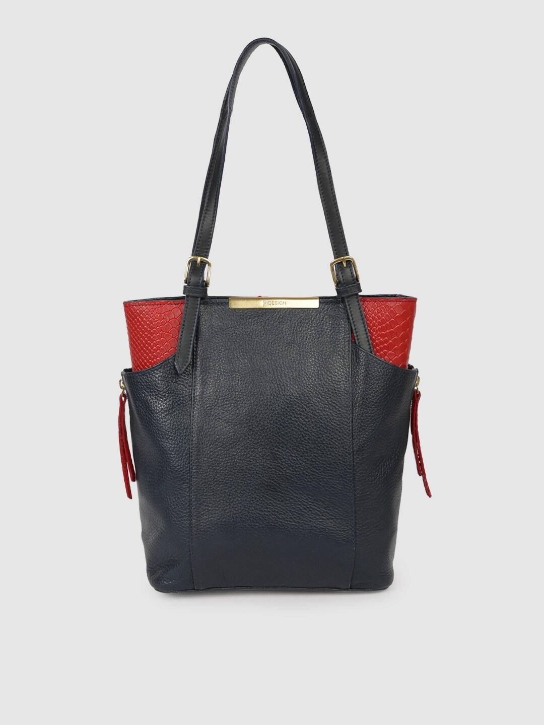 hidesign blue & red colourblocked leather tote bag