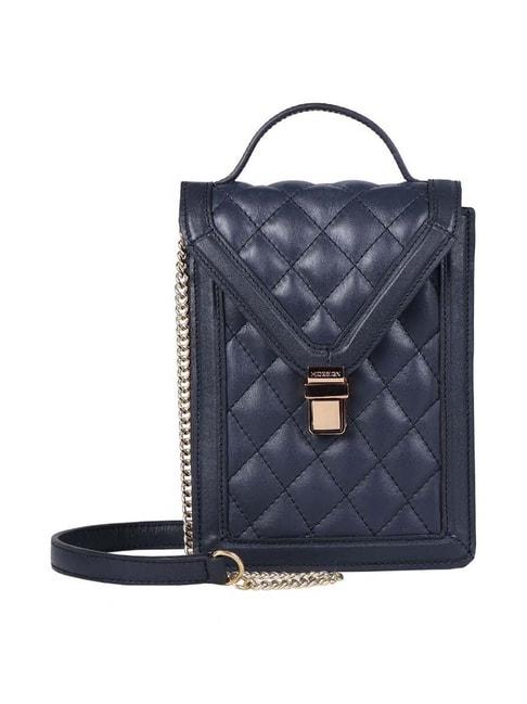 hidesign blue quilted medium sling handbag