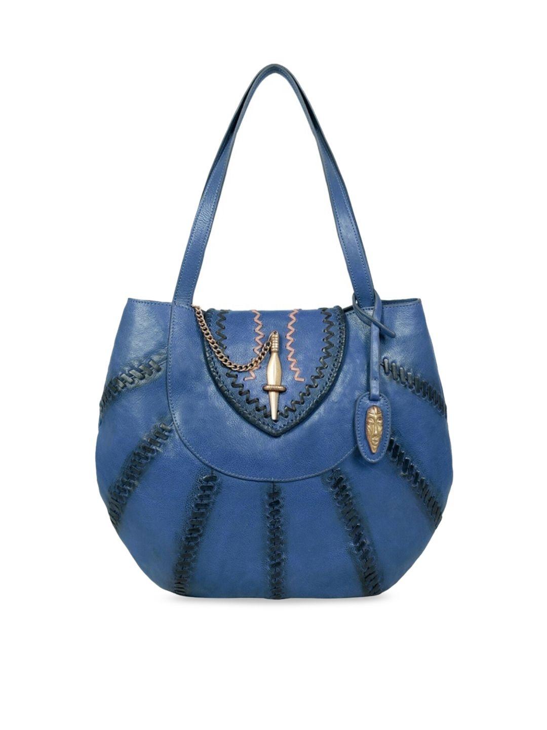 hidesign blue textured leather structured handheld bag