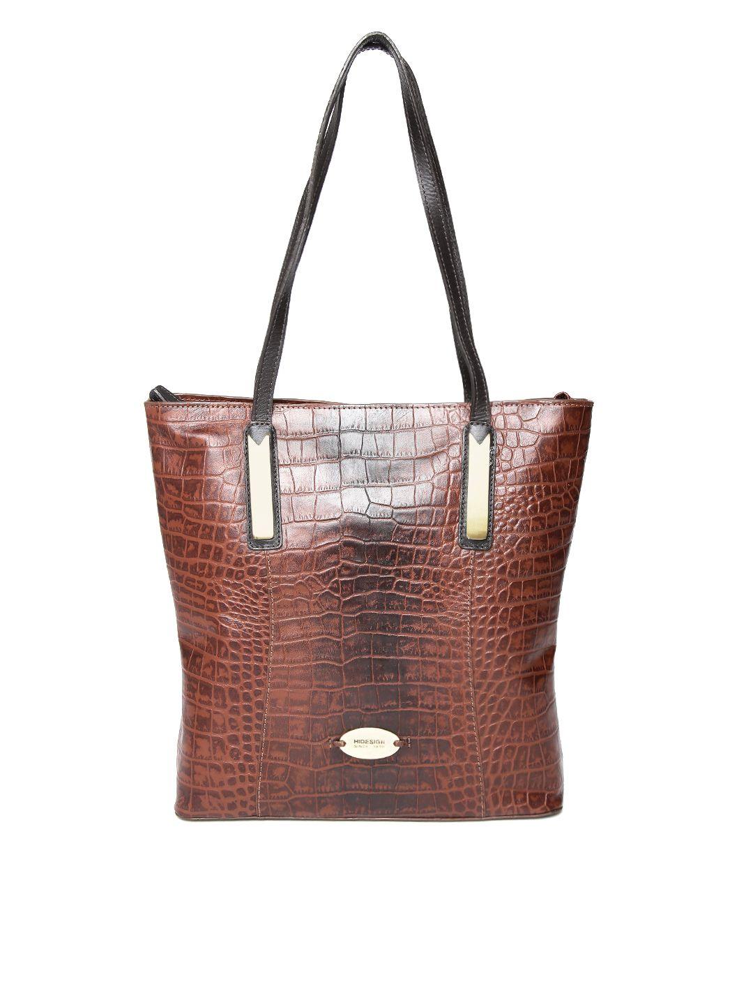 hidesign brown leather croc textured shoulder bag