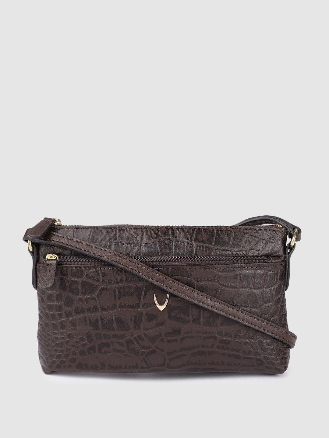 hidesign brown textured leather structured sling bag