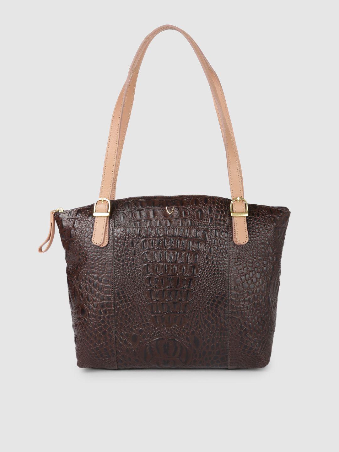 hidesign coffee brown animal textured leather regular structured shoulder bag