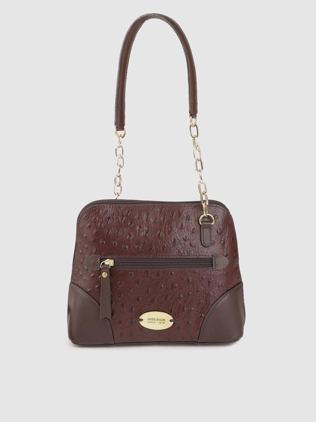 hidesign coffee brown textured leather structured shoulder bag