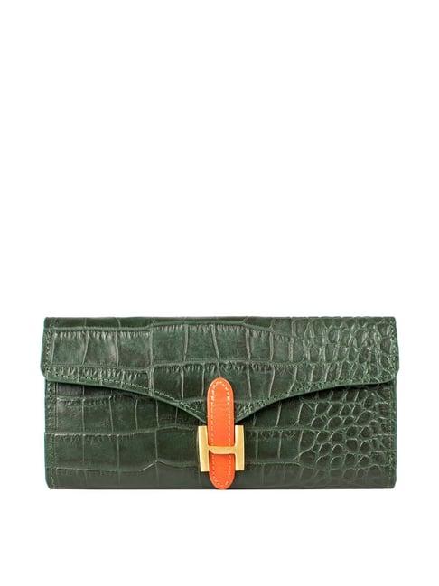 hidesign harper croco mel ranch split green textured tri-fold wallet for women
